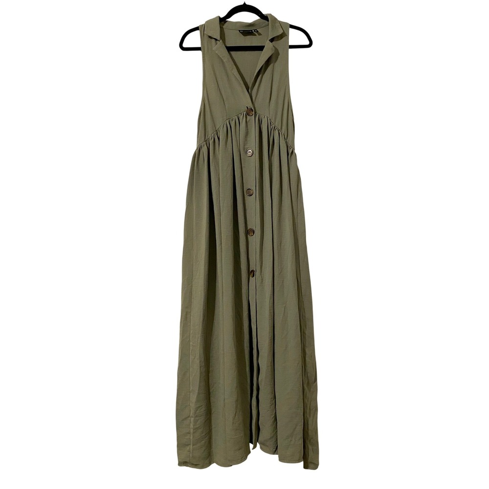 ASOS Empire Waist A Line Button Green Maxi Dress 6‎ Boho Feminine Cottage Spring